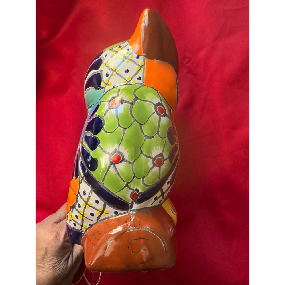 Talavera Mexican Pottery Owl Bank Hand Painted Large Folk Art Decor - Picture 5 of 7